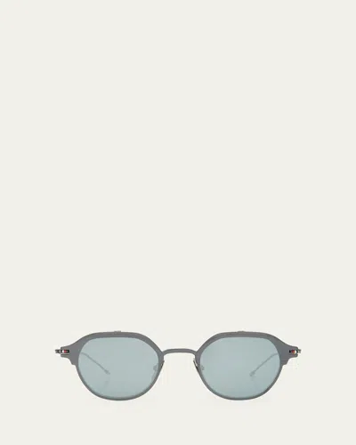 Thom Browne Men's Titanium Round Clip-on Sunglasses In Black/charcoal