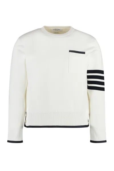 Thom Browne Men's Tricolor Crew-neck Sweater For Ss23 In White