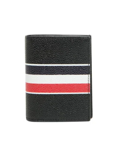 Thom Browne Men's Tricolor-striped Leather Bifold Card Case In Black