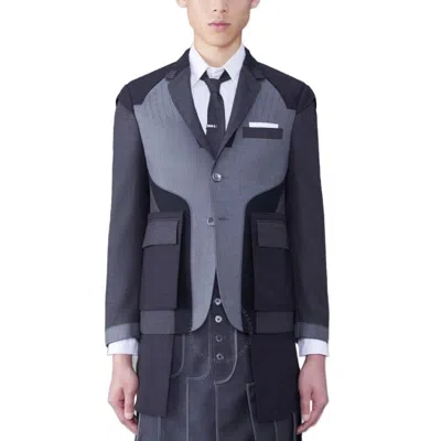 Thom Browne Men's Twill Classic Zig Zag Jacket In Grey