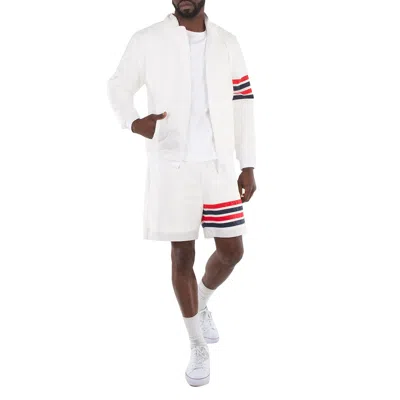 Thom Browne Men's Ultralight Ripstop 4-bar Funnel Neck Jacket In White