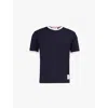 Thom Browne Mens Navy Ringer Brand-patch Stretch-wool T-shirt In Blue