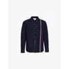 Thom Browne Blue Overshirt With Button Down Collar And Rwb Stripe In Navy