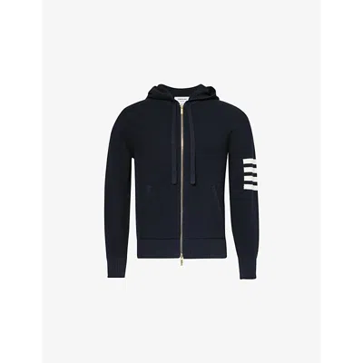 Thom Browne Mens Vy Textured Linen And Cotton-blend Hoody In Navy