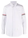 Thom Browne Grosgrain-band Striped Oxford Shirt In White