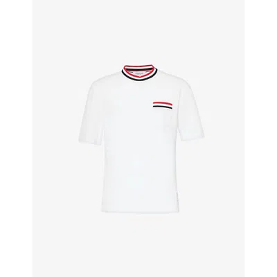 Thom Browne Mens White Branded Cotton-knit T-shirt
