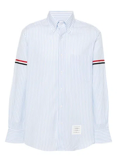 THOM BROWNE MEN'S WHITE/BLUE STRIPED BUTTON-DOWN SHIRT