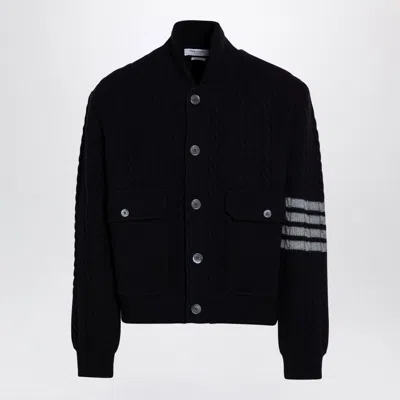 Thom Browne 4-bar Stripes Cable Knit Cardigan In Blue