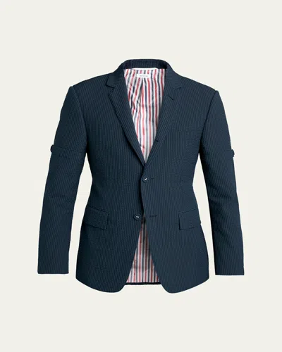 Thom Browne Men's Wool Seersucker Single-breasted Sport Coat In Blue