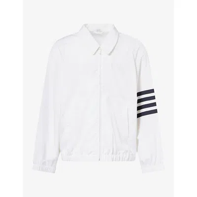 Thom Browne Mens Brand-stripe Relaxed-fit Soft-shell Jacket White