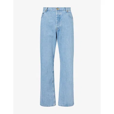 Thom Browne Mens Contrast-stitch Denim Jeans Light Blue