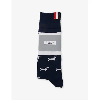 Thom Browne Mens Hector Cotton-blend Mid-calf Socks Navy In Multi
