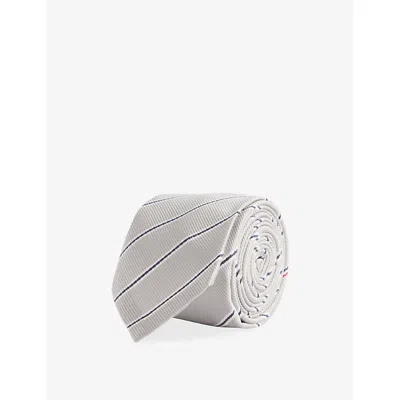 Thom Browne Mens Jacquard Stripe Silk Tie Med Grey