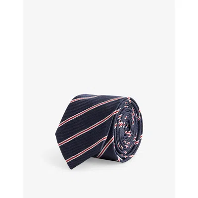 Thom Browne Mens Jacquard Stripe Silk Tie Navy