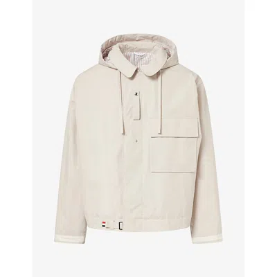 Thom Browne Mens Mariner Hooded Canvas Jacket Beige