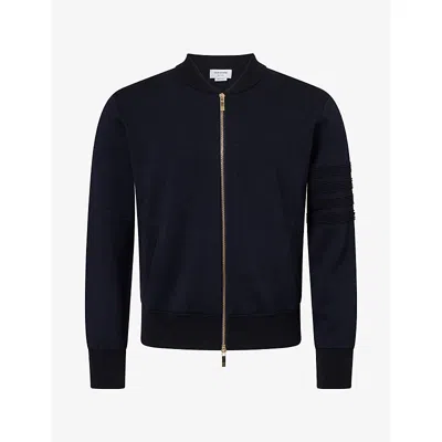 Thom Browne Mens Ottoman Milano Wool-blend Bomber Jacket Navy