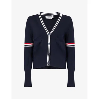 Thom Browne Mens Sailboat Striped Cotton Cardigan Navy