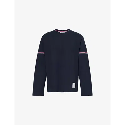 Thom Browne Mens Rugby Striped Relaxed-fit Cotton-jersey T-shirt Navy In Blue
