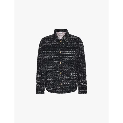 Thom Browne Mens Black Utility-pocket Regular-fit Tweed Woven Jacket