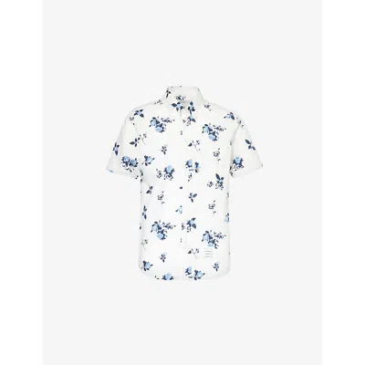 Thom Browne Mens White Graphic-print Short-sleeve Cotton-poplin Shirt