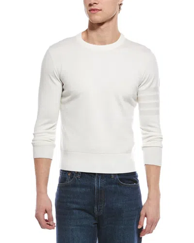 Thom Browne Merino 4 Bar Wool & Linen-blend Crewneck Sweater In White