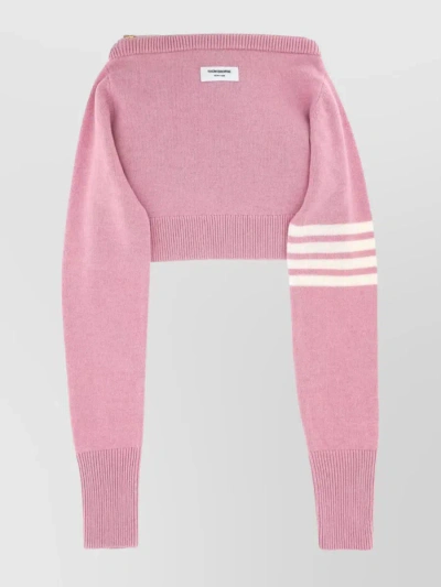 Thom Browne Merino Off-shoulder Cropped Knit In Pink