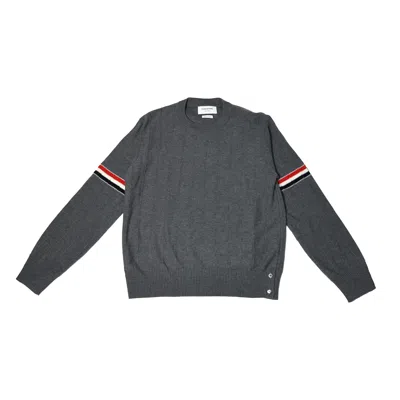 THOM BROWNE THOM BROWNE MERINO STRIPED CREWNECK PULLOVER GREY