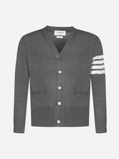 Thom Browne 4 Bar Stripe Cardigan In Mid Grey