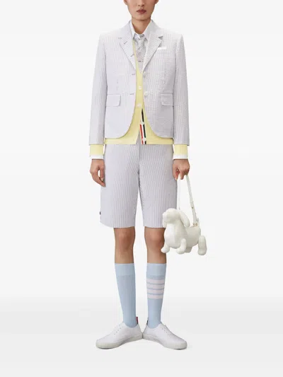 Thom Browne Merino Wool 4-bar Relaxed Fit V-neck Cardigan Women In Gray