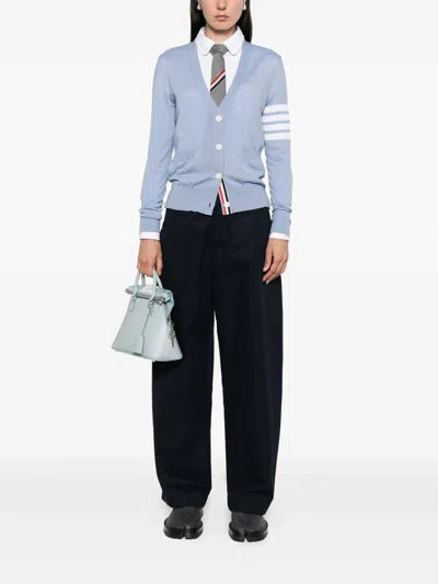 Thom Browne Merino Wool 4-bar Relaxed Fit V-neck Cardigan Women In Blue