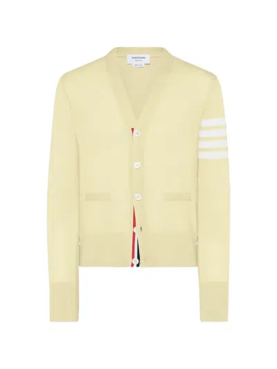 Thom Browne Merino Wool 4-bar Classic V-neck Cardigan In Yellow