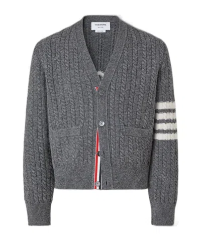 Thom Browne Merino Wool 4-bar Intarsia Anchor Cardigan In Gray