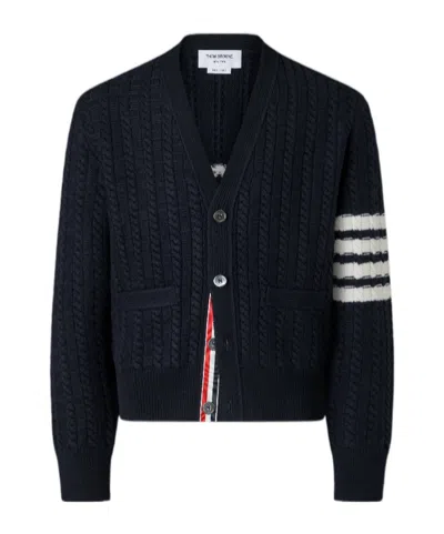 Thom Browne Merino Wool 4-bar Intarsia Anchor Cardigan In Blue