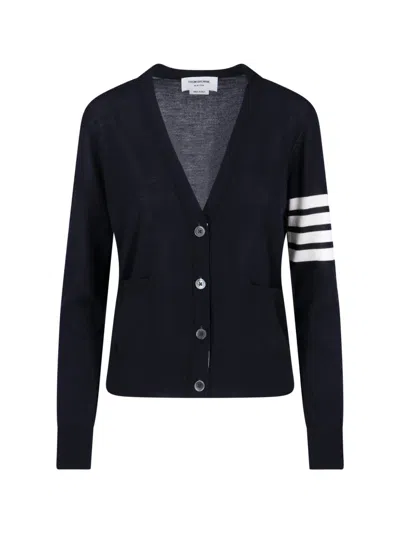 Thom Browne Merino Wool 4-bar Relaxed Fit V-neck Cardigan In Blue