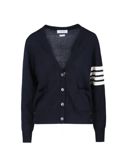 Thom Browne Merino Wool 4-bar Relaxed Fit V-neck Cardigan In Blue