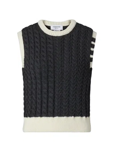 Thom Browne Merino Wool Aran Cable Shell Top In Black