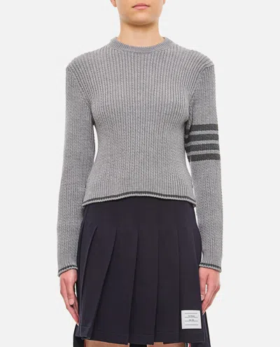 Thom Browne Merino Wool Baby Cable Cropped Crew Neck Pullover In Grey