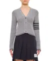 Thom Browne Cropped Cable-knit Cardigan In Grey