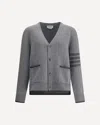 Thom Browne Grey Cardigan With V Neck And Striped Detail On The Sleeve In Wool Man In Gray