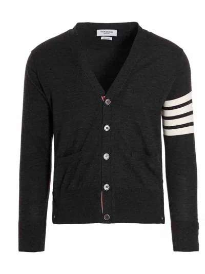 THOM BROWNE MERINO WOOL CARDIGAN SWEATERS AND CARDIGANS GRAY