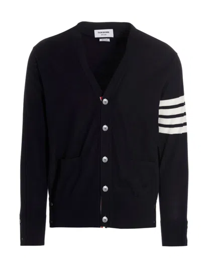 Thom Browne Merino Wool Cardigan Sweaters And Cardigans Blue In Black
