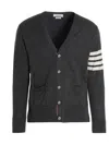 Thom Browne 4-bar Striped Knit Cardigan In Gray