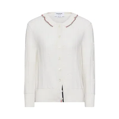 Pre-owned Thom Browne Merino Wool Crewneck Cardigan 'white' | Women's Size 40
