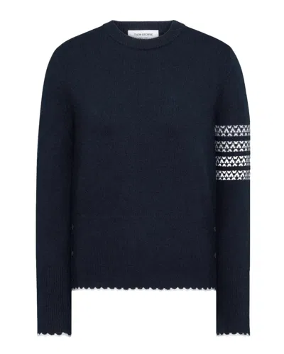 Thom Browne Merino Wool Holiday Hector Pullover In Blue