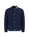 Thom Browne Blue Quilted Jacket With Bomber Collar And Logo Embroidery On The Collar In Blue