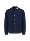 Thom Browne Blue Quilted Jacket With Bomber Collar And Logo Embroidery On The Collar