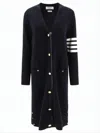 Thom Browne Merino Wool Long Cardigan With Deep V-neckline And Gold-tone Buttons In Black