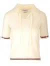 Shop Thom Browne Merino Wool Polo Shirt Knitwear White