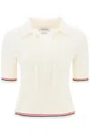 Thom Browne Soft Merino Wool Polo Shirt With Rwb Stripe In Gray