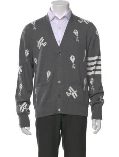 Pre-owned Thom Browne Merino Wool Printed Cardigan W/ Tags In Gray
